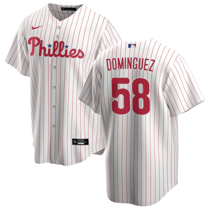 Men's Philadelphia Phillies #58 Seranthony Dom??nguez White Cool Base Stitched Baseball Jersey